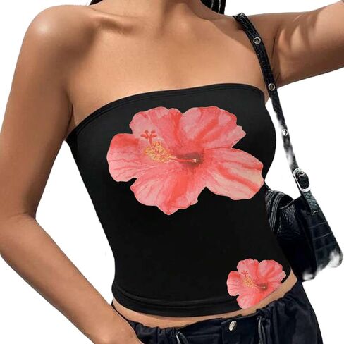 Y2k Cute Tube Tops Sleeveless Strapless Aesthetic Graphic Print Bandeau Tube Off Shoulder Going Out Tops in Kuwait