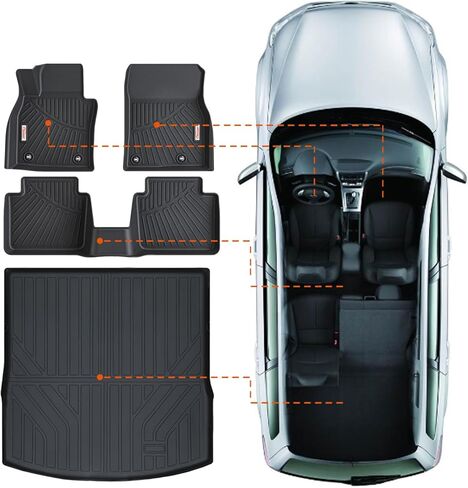 Tesson Floor Mats Accessories 3 Row Liners Set &Cargo Liners Custom Fit for 8 Seats 2024 2025 Mazda CX-90&CX90 PHEV with 2nd Row Bench Seats,All Weather Guard TPE Car Mats & Rear Trunk Mats in Saudi Arabia