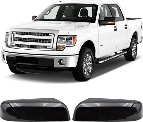 Top Half Mirror Covers Caps Compatible with 2009-2014 Ford F-150 Gloss Black Side Wing View Mirror Cover Cap in Kuwait