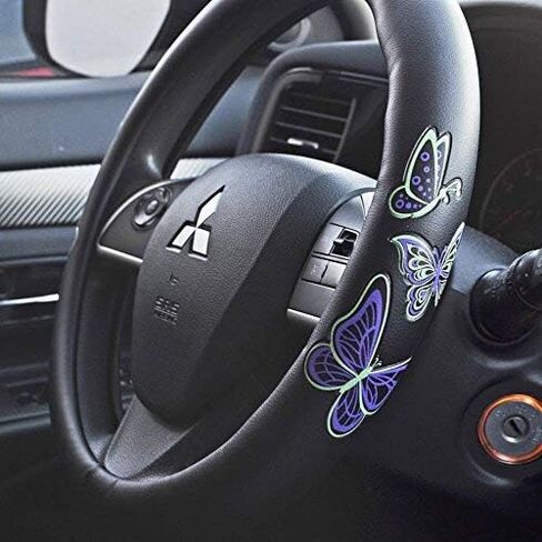 قبضة مريحة من BDK GripGrab - فراشات أرجوانية وخضراء على غطاء عجلة القيادة من الجلد الصناعي الأسود مقاس 15 بوصة in Kuwait