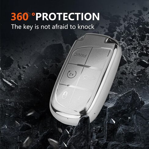 Gray Key Fob Cover with Heavy-duty Keychain For Grand Cherokee Renegade in Saudi Arabia