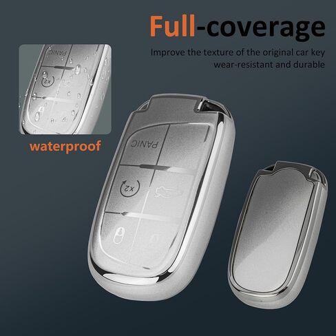 Gray Key Fob Cover with Heavy-duty Keychain For Grand Cherokee Renegade in Saudi Arabia