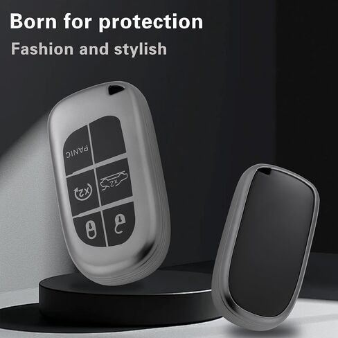 Gray Key Fob Cover with Heavy-duty Keychain For Grand Cherokee Renegade in Saudi Arabia