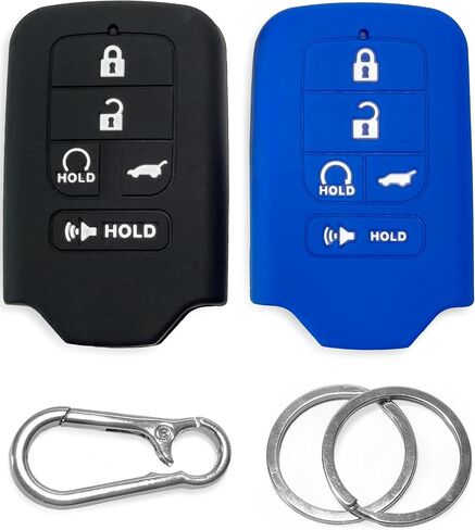 2PCs Click&Fit Key Fob Covers Compatible with Honda Civic 2015-2020, CR-V 2015-2022, Accord 2015-2019, Pilot 2015-2020, HR-V 2015-19 – Silicone Car Key Shell Rubber Protector 5-Buttons, Black+Grey in Saudi Arabia