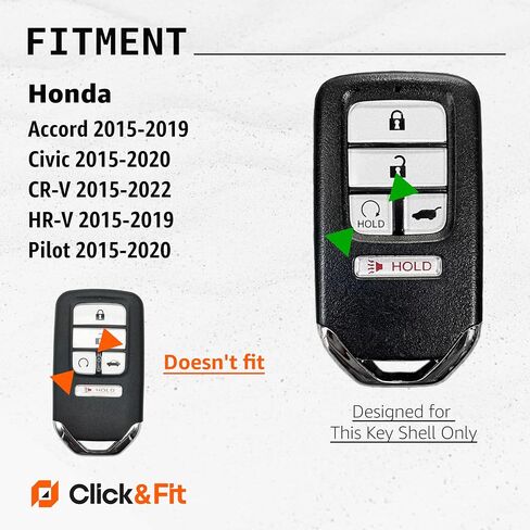 2PCs Click&Fit Key Fob Covers Compatible with Honda Civic 2015-2020, CR-V 2015-2022, Accord 2015-2019, Pilot 2015-2020, HR-V 2015-19 – Silicone Car Key Shell Rubber Protector 5-Buttons, Black+Grey in Saudi Arabia
