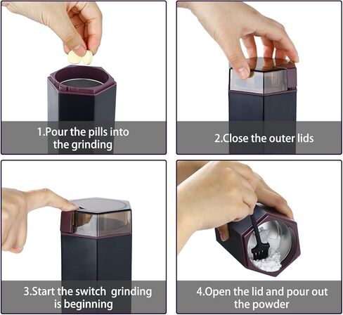 مطحنة حبوب منع الحمل الكهربائية متعددة الوظائف - مسحوق ناعم إلكترونيًا للأدوية الصغيرة والكبيرة وأقراص الفيتامينات - تستخدم لأنبوب التغذية والأطفال وكبار السن والحيوانات الأليفة (أسود) in Kuwait