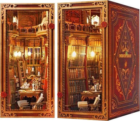 JOOHOUR DIY Book Nook Kit، Alice in Wonderland، Dollhouse Miniature، Booknook Bookshelf Insert Decor Alley 3D لغز خشبي، مجموعة بناء نماذج الكتب، هدية للمراهقين والبالغين، مكتبة السقوط in Kuwait