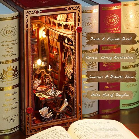 JOOHOUR DIY Book Nook Kit، Alice in Wonderland، Dollhouse Miniature، Booknook Bookshelf Insert Decor Alley 3D لغز خشبي، مجموعة بناء نماذج الكتب، هدية للمراهقين والبالغين، مكتبة السقوط in Kuwait