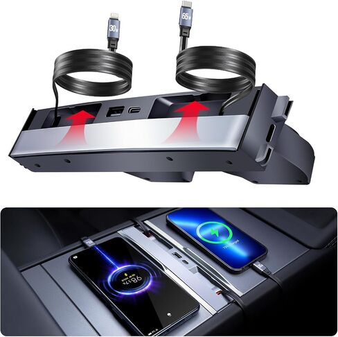 2024 Upgrade USB Charger Hub for Tesla Model Y&Model3, 4-Ports Center Console Retractable Phone Charger,for Model Y/3 Accessories 2024 2023 2022 2021 (Not Compatible with Model 3 2024) in Kuwait