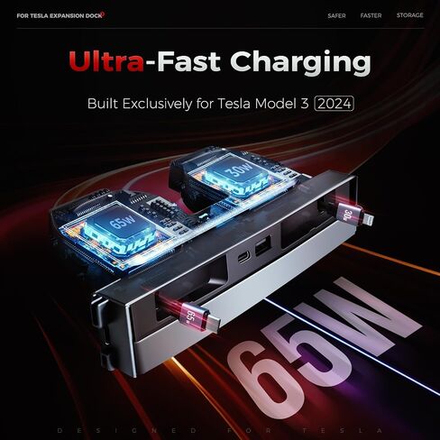 2024 Upgrade USB Charger Hub for Tesla Model Y&Model3, 4-Ports Center Console Retractable Phone Charger,for Model Y/3 Accessories 2024 2023 2022 2021 (Not Compatible with Model 3 2024) in Kuwait