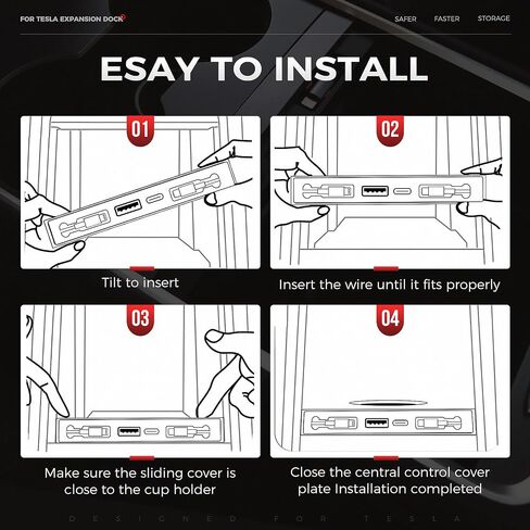 2024 Upgrade USB Charger Hub for Tesla Model Y&Model3, 4-Ports Center Console Retractable Phone Charger,for Model Y/3 Accessories 2024 2023 2022 2021 (Not Compatible with Model 3 2024) in Kuwait