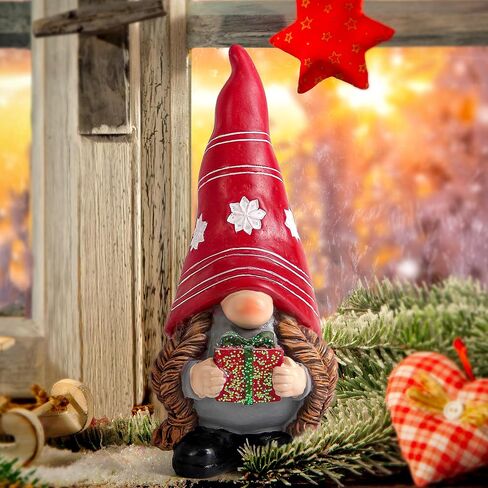 Christmas Gnomes Statues for Holiday Decor, Gnome Figurines for Shelf Bookshelf Mantle New Year Decoration, Winter Gnome Holding Gift, Swedish Elf Knome Statues, for Woman in Saudi Arabia