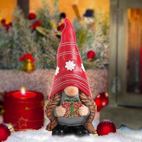 Christmas Gnomes Statues for Holiday Decor, Gnome Figurines for Shelf Bookshelf Mantle New Year Decoration, Winter Gnome Holding Gift, Swedish Elf Knome Statues, for Woman in Saudi Arabia