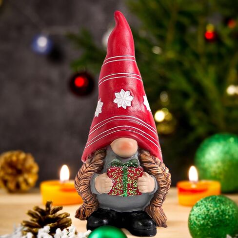 Christmas Gnomes Statues for Holiday Decor, Gnome Figurines for Shelf Bookshelf Mantle New Year Decoration, Winter Gnome Holding Gift, Swedish Elf Knome Statues, for Woman in Saudi Arabia