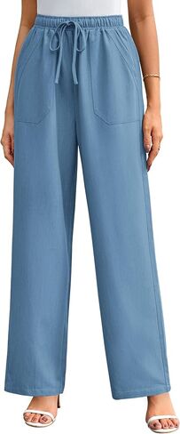 GRACE KARIN Women's Wide Leg Casual Pants High Waist Drawstring Loose Summer Lightweight Trousers with Pockets in Saudi Arabia