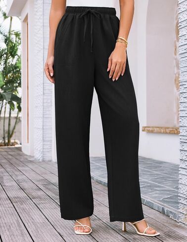 GRACE KARIN Women's Wide Leg Casual Pants High Waist Drawstring Loose Summer Lightweight Trousers with Pockets in Saudi Arabia