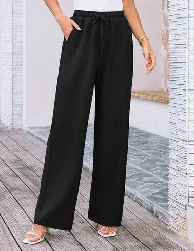 GRACE KARIN Women's Wide Leg Casual Pants High Waist Drawstring Loose Summer Lightweight Trousers with Pockets in Saudi Arabia