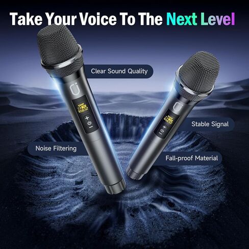 Karaoke Machine for Adults Kids, Portable Outdoor Bluetooth Speaker with 2 Wireless UHF Microphones Supports PA System,Remote Control, DJ Light, TF Card/USB/AUX/, TWS, Bass/Treble for Party TX05 in Kuwait