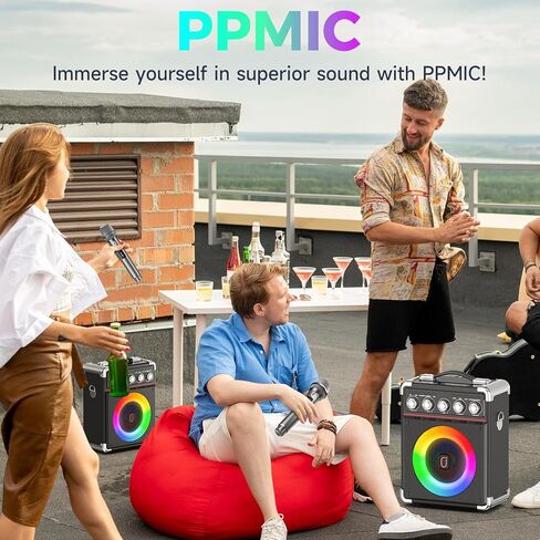 Karaoke Machine for Adults Kids, Portable Outdoor Bluetooth Speaker with 2 Wireless UHF Microphones Supports PA System,Remote Control, DJ Light, TF Card/USB/AUX/, TWS, Bass/Treble for Party TX05 in Kuwait