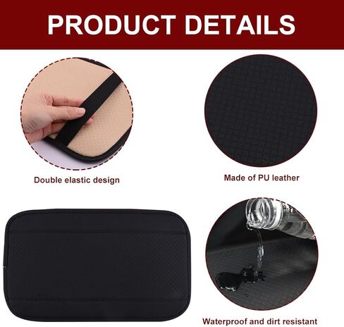 وسادة مسند ذراع السيارة، وسادة مسند ذراع تلقائية، جلد PU أسود مقاوم للماء وسادة وحدة التحكم المركزية مسند ذراع السيارة غطاء صندوق مقعد حامي لمعظم المركبات وسيارات الدفع الرباعي والشاحنات والسيارات (أسود) in Kuwait