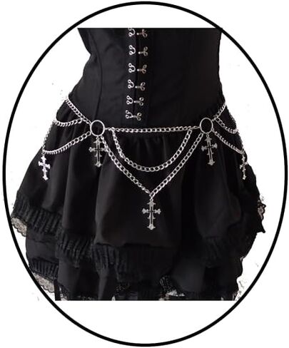 Cross Waist Chain Belt - Punk Gothic Crossover Body Belly Chains Tassel for Women Girl in Saudi Arabia