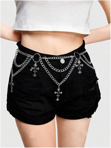 Cross Waist Chain Belt - Punk Gothic Crossover Body Belly Chains Tassel for Women Girl in Saudi Arabia