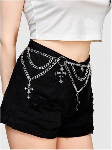 Cross Waist Chain Belt - Punk Gothic Crossover Body Belly Chains Tassel for Women Girl in Saudi Arabia