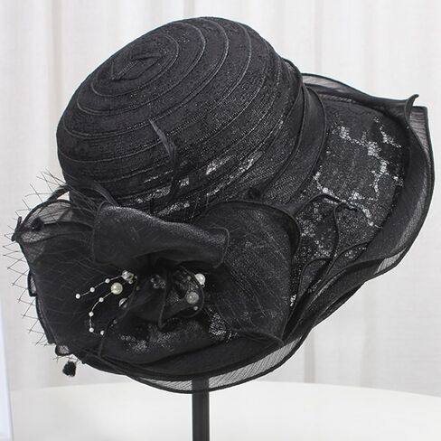 Womens Lace Organza Church Hat Beach Party Derby Hat Summer Flower Sun Hat for Ladies Elegant Kentucky Organza Derby Hat in Saudi Arabia