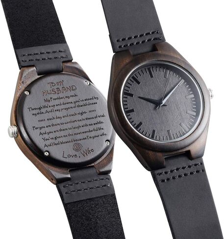 BYMAX Wooden Watch with Black Leather Strap, Unique Wood Pattern Dial in Saudi Arabia