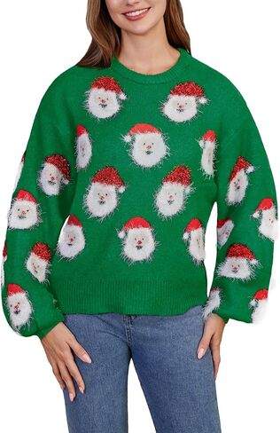 Lemon Girl Women's Christmas Knit Pullover Sweaters Long Sleeve Crewneck Loose Short Xmas Sweater Tops in Saudi Arabia