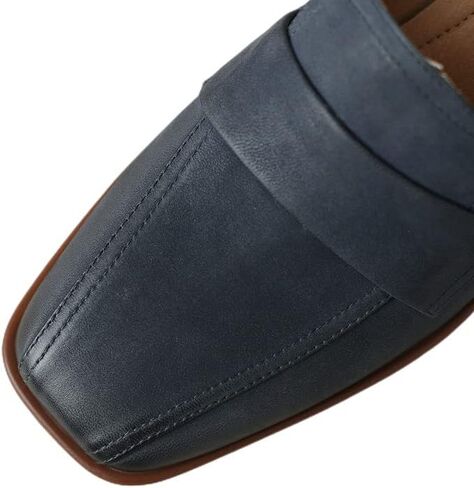 TinaCus Women's Square Toe Genuine Leather Handmade Mid Chunky Heels Slip On Vintage Pumps Shoes in Kuwait