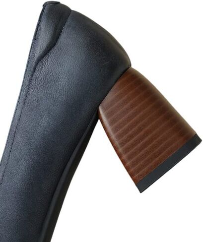 TinaCus Women's Square Toe Genuine Leather Handmade Mid Chunky Heels Slip On Vintage Pumps Shoes in Kuwait