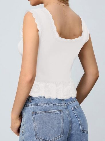 Milumia Women's Lace Trim Open Tie Front Tops Y2k Sleeveless Deep V Neck Going Out Tops in Saudi Arabia