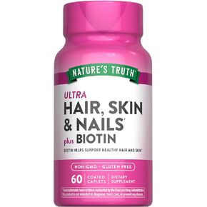 Nature's Truth Hair Skin and Nails | 60 Caplets | Plus 5,000mcg Biotin | Helps Support Healthy Hair and Skin | Non-GMO & Gluten Free Supplement
