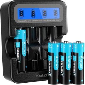 Kratax 1.5V AA Lithium Rechargeable Batteries, 12 Pack 3A High Capacity 3500mWh Li-ion Batteries, 1600 Cycles, Long Lasting, Constant Output for Controller, Toys, Remote Controls, Fast Charge