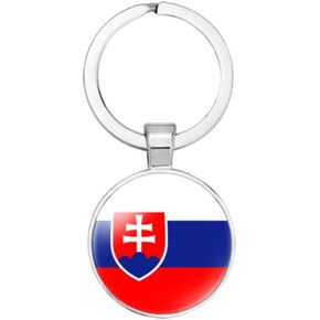 vmcoatdu Slovakia National Flag Key Chain Keyring Gift Men Women Keychain Stainless Steel and Inlaid Glass Materials