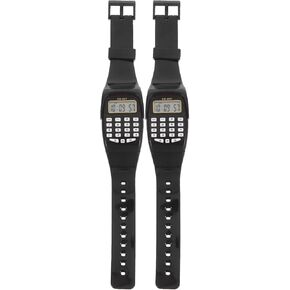 Veemoon 2pcs Calculator Watch, Calculator Wrist Watch Portable Calculations Watch Vintage Square Digital Watch Movement Clearly Calculators Watches for Men Women, Black