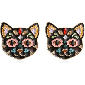 Kitten Earrings for Women, Cute Cat Statement Stud Earrings Black Cat Head Earrings Hypoallergenic, Lovely Cat Animal Earrings Studs, Funny Cat Bohemian Ear Studs, Zinc, No Gemstone