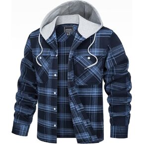 TACVASEN Men's Hooded Shirts Jackets Flannel Long Sleeve Casual Buffalo Plaid Button Down Shirt with Pocket