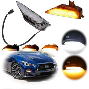 for 2014 2015 2016 2017 2018 2019 2020 Infiniti Q50 Q50S Sport Model Front Bumper Fog LED Lamp Sequential Amber Turn Signal Light White DRL Smoked Lens Assembly