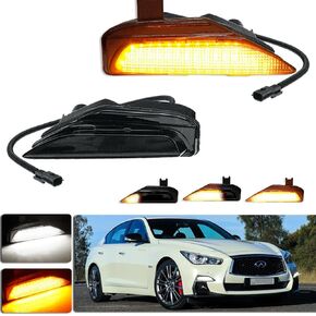 ل 2014 2015 2016 2017 2018 2019 2020 إنفينيتي Q50 Q50S Sport نموذج المصد الأمامي الضباب LED مصباح متسلسل العنبر بدوره إشارة الضوء الأبيض DRL مجموعة عدسات مدخنة