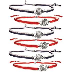 Needzo Red White and Blue St. Michael Ribbon Bracelets, Religious Saint Accessories, Adjustable, Set of 6