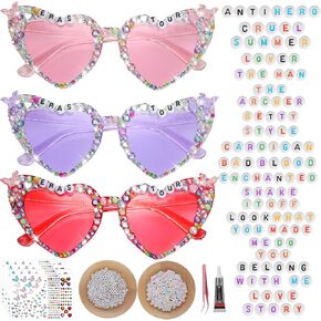 3 Set Heart Shaped Sunglasses Cat Eye DIY Singer Sunglasses Kit for Women Singer Party Favors 1989 Fans Concert