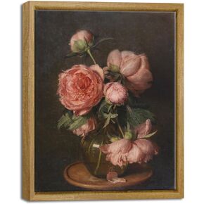 Pyradecor Framed Vintage Wall Art Coquette Room Decor Home Decor Pfingstrosen Canvas Prints Classical Floral Painting for Living Room Bedroom Kitchen Farmhouse Office Decorations