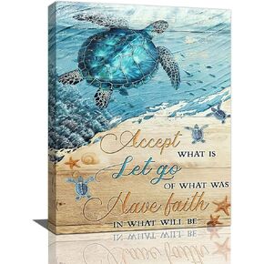 Shuweienphant Sea Turtle Ocean Wall Art Inspirational Quotes Pictures Wall Decor Nautical Beach Canvas Painting Print Artwork Modern Home Decor Framed for Living room Bedroom Bathroom 12''X16''