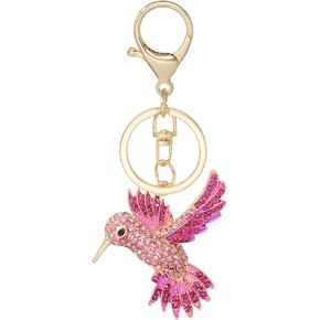 yueton 1 Pack Cute Hummingbird Keychain Bling Pink Rhinestone Bird Keychain Fashion Handbag Pendant for Women