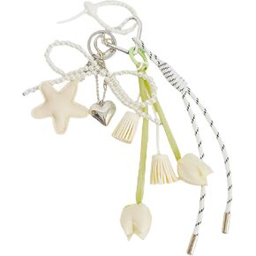 QTMY Tulip Tassel Bow Pearl Beaded Braided Keychain Bag Charms for Handbag Purse Backpack Accessories Bogg Bag,374