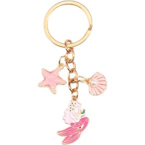 Cute Ocean Theme Keychain Starfish Seashells Seahorse Jellyfish Mermaid Women's Personality Jewelry