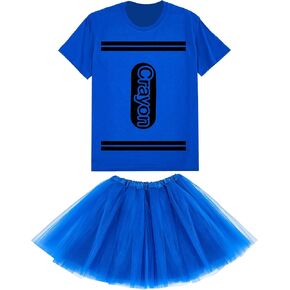 Coume Crayon T Shirt Halloween Costume Set for Women Crayon Halloween Group Team Costume Cool Tutu Skirt, Size M-2XL