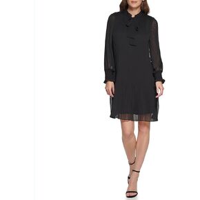 DKNY womens Long Sleeve Tie Neck Dress